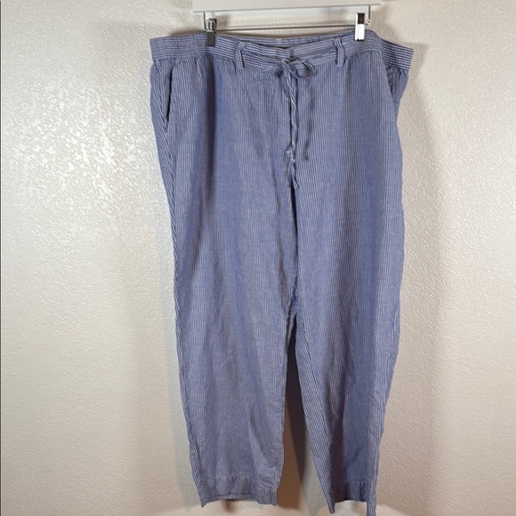 Talbots Blue Stripe Easy Drawstring Linen Blend Wide Leg Pants Size 20W - Picture 1 of 9